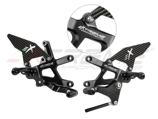 GP EVO rear sets kit for Kawasaki ZX 10 R (2016/2024) (standard shifting) with carbon fiber heel guard (black)